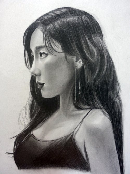 Juliet 女性の肖像画 鉛筆画 木炭紙 Yahoo!オークション - 色鉛筆画241