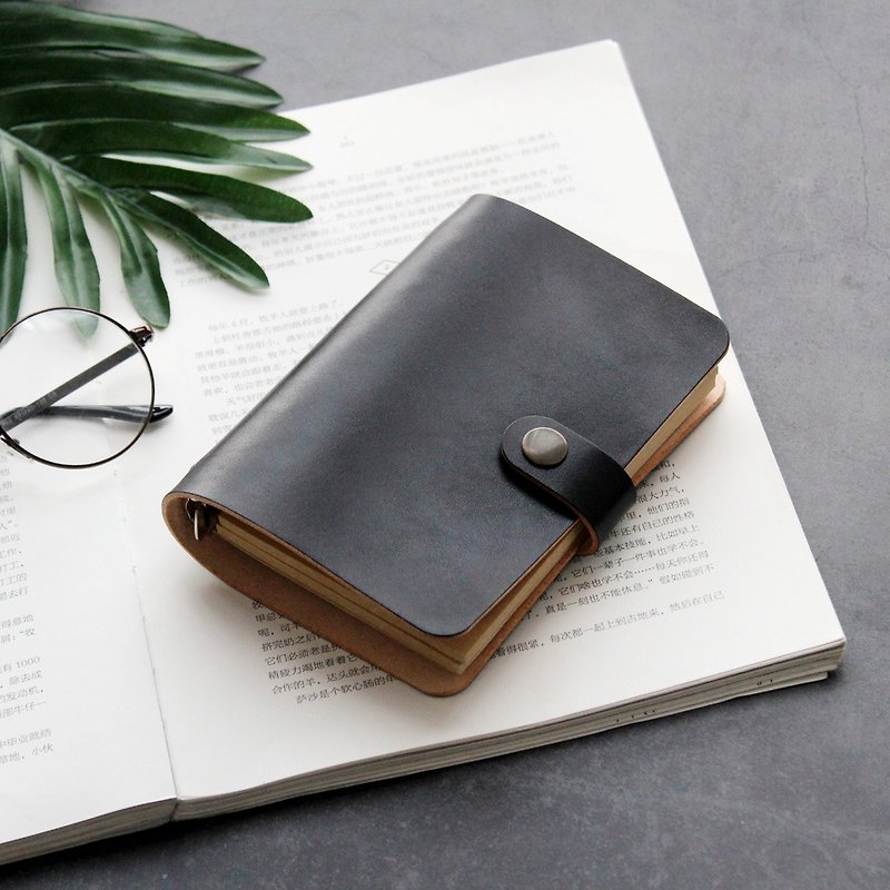 Black loose-leaf leather notebook hand account book handmade leather note book cover book jacket birthday gift - Notebooks & Journals - Genuine Leather Black