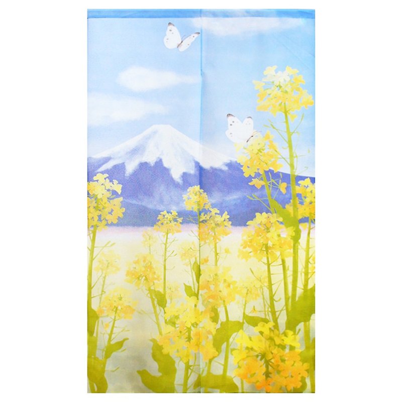 Japan-made コスモlong noren curtain Mount Fuji spring rapeseed flower - ม่านและป้ายประตู - ไฟเบอร์อื่นๆ 