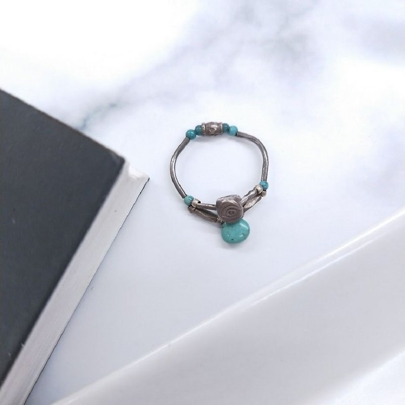 Ring. Water droplets turquoise *925 sterling silver tube elastic ring - แหวนทั่วไป - โลหะ สีเงิน