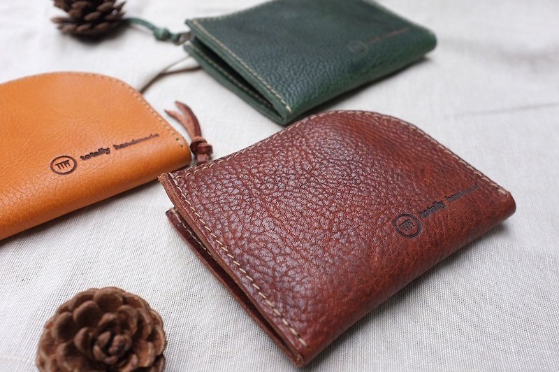 Three leather wallet <deep coffee> change / banknote / card once accepted - Coin Purses - Genuine Leather Brown