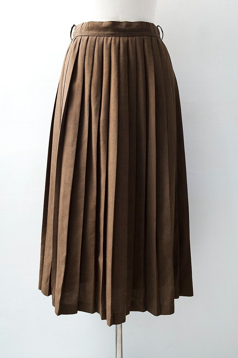 Banana Flyin '| vintage | Japan Shimokitazawa plain wild pleated skirt - Skirts - Cotton & Hemp 