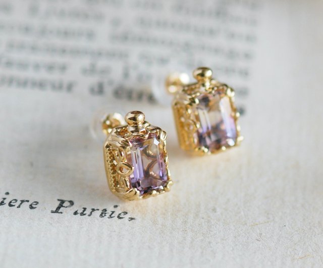 Ametrine Perfume Bottle Motif Earrings [Made-to-Order] - Shop