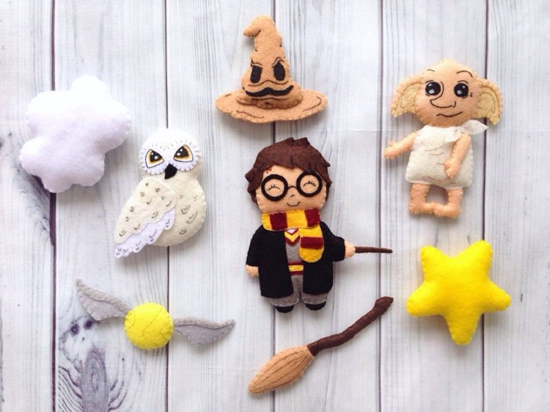 Harry Felt Toys, For Baby Mobile, Owl, Hat, Broom, House Elf, Snitch, Crib Decor - Kids' Toys - Eco-Friendly Materials Multicolor