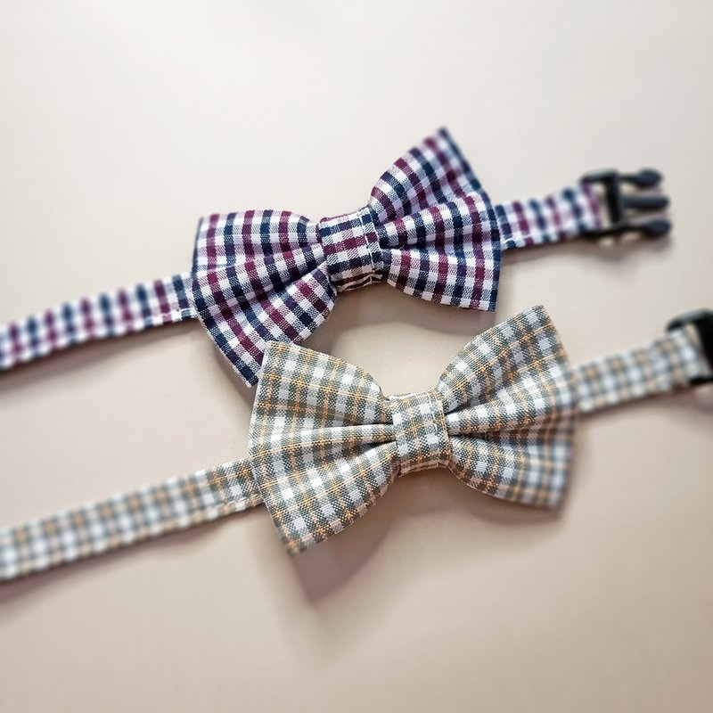 Plaid bow pet decorative collar for cats, small dogs and mini dogs - Collars & Leashes - Cotton & Hemp Multicolor