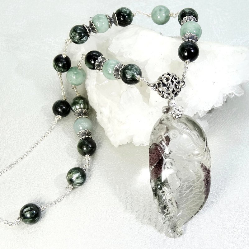 Pendant, Necklace, Phantom Quartz, Fish, Hidden, Jade Beads, Silver, Jewelry - สร้อยคอ - เครื่องเพชรพลอย 