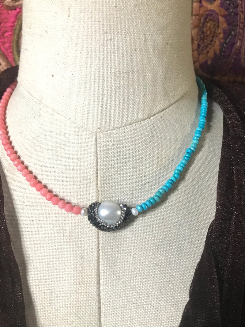 Baroque pearl and rhinestone necklace - 項鍊 - 珍珠 多色