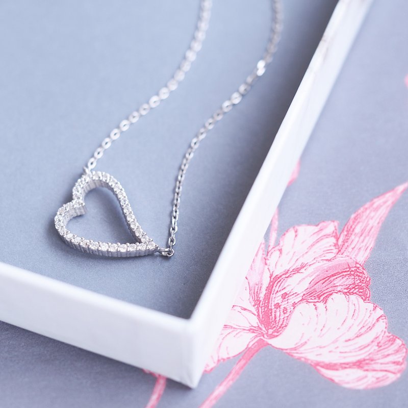 Pave ハート ネックレス シルバー925 - 項鍊 - 其他金屬 銀色