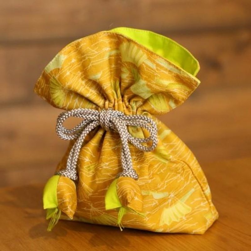 扇文の幸せ巾着　FUGURO - 化妝袋/收納袋 - 棉．麻 黃色