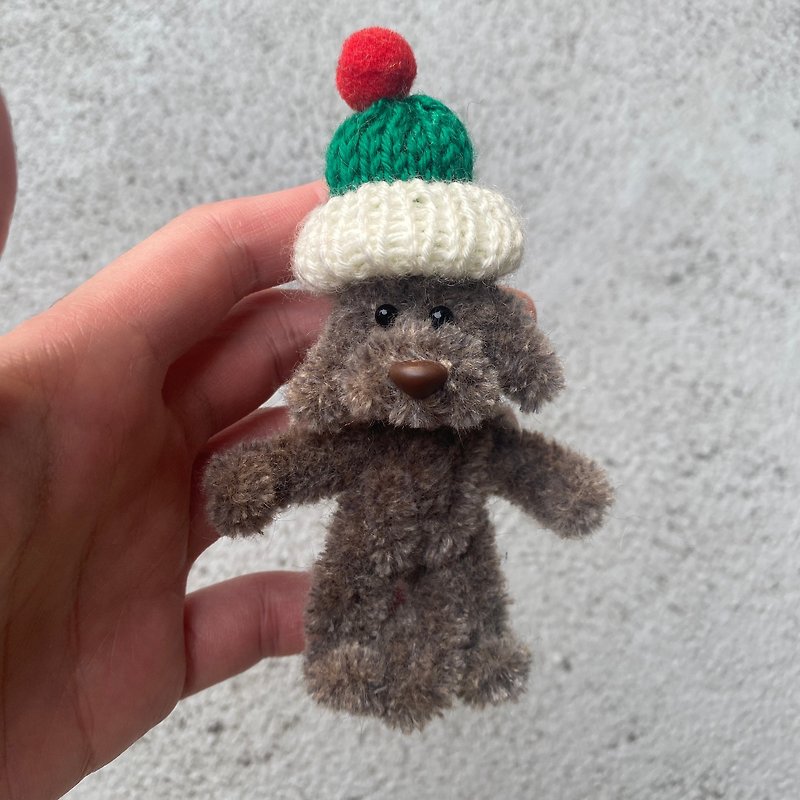 Christmas hat dog wool triplets (brown) 9cm-hair root twist stick handmade/doll pet - ของวางตกแต่ง - วัสดุอื่นๆ สีเขียว
