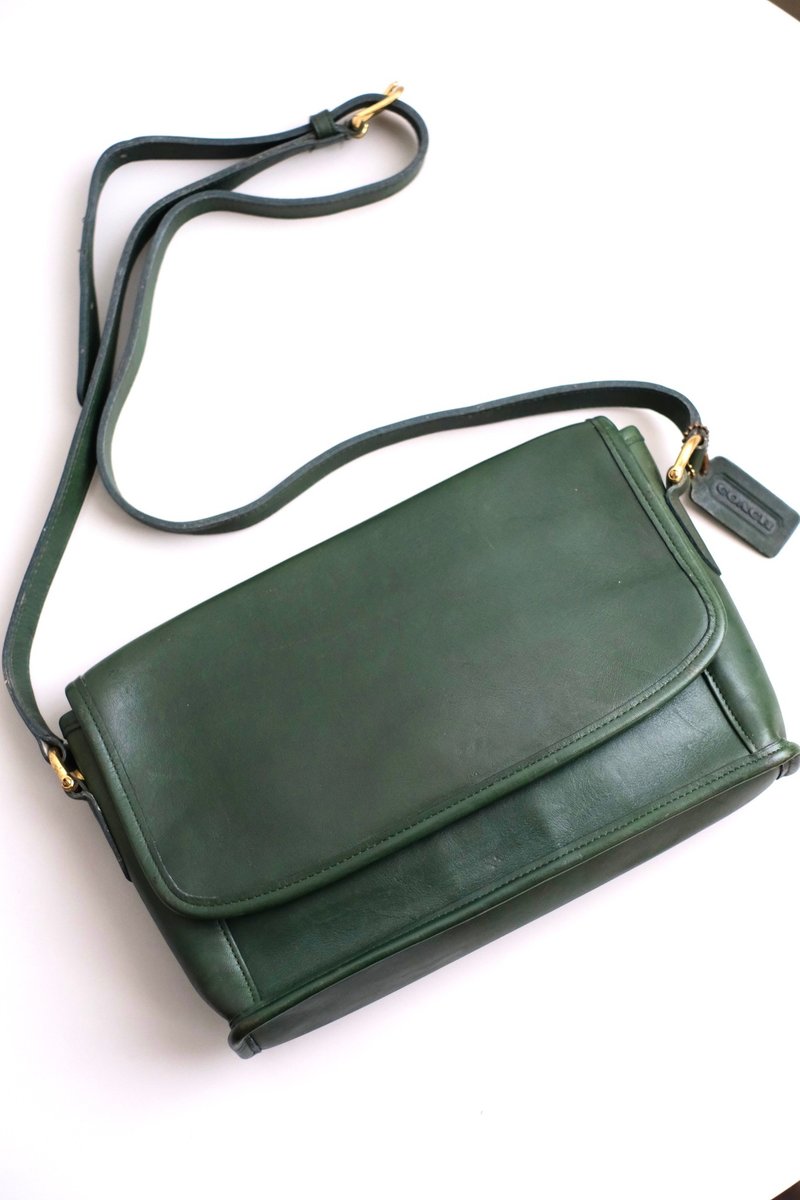 Vintage Coach Bag antique bag/leather bag/second-hand bag - Messenger Bags & Sling Bags - Genuine Leather Green