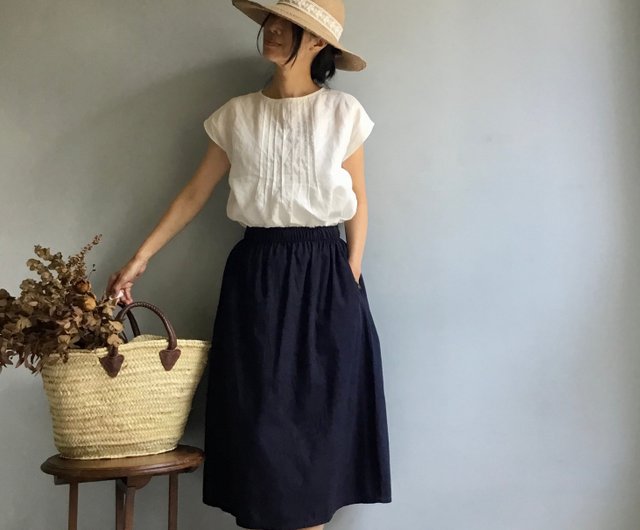 Coveted favorable slimming dark blue jacquard cotton slit back drawstring small A line skirt 100 cotton Shop commeforet Skirts Pinkoi