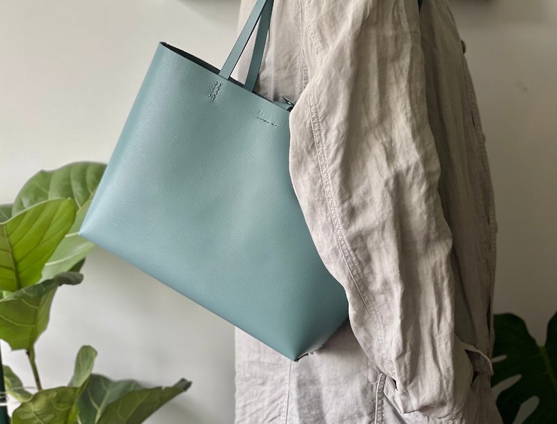 薄荷綠托特包 tote bag Tiffany綠 - 側背包/斜孭袋 - 真皮 綠色
