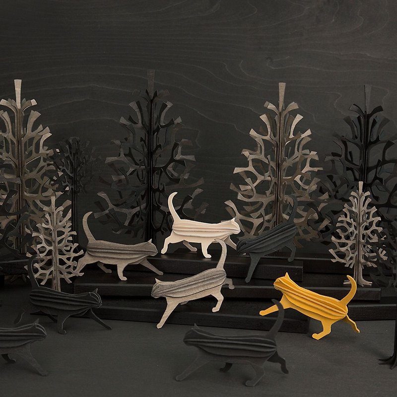 [Finnish] Leyi 3D 3D Puzzle Birch Postcard | Decoration | Gift - Meng Meng Cat (12cm) - Cards & Postcards - Wood Black