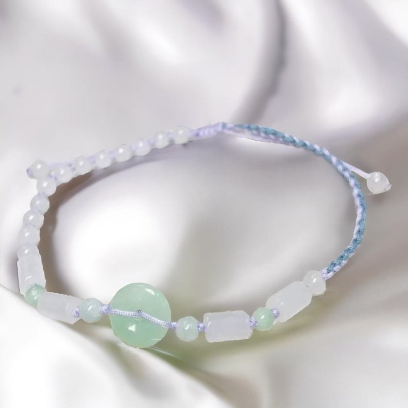 [May‧Peace] Ice Green Jade Peace Buckle Braided Bracelet | Natural Burmese Jade Jade A Grade | Gift - Bracelets - Jade Multicolor