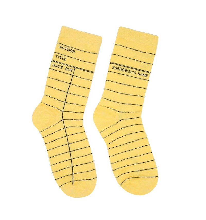 Yellow library card socks - ถุงเท้า - ผ้าฝ้าย/ผ้าลินิน สีเหลือง