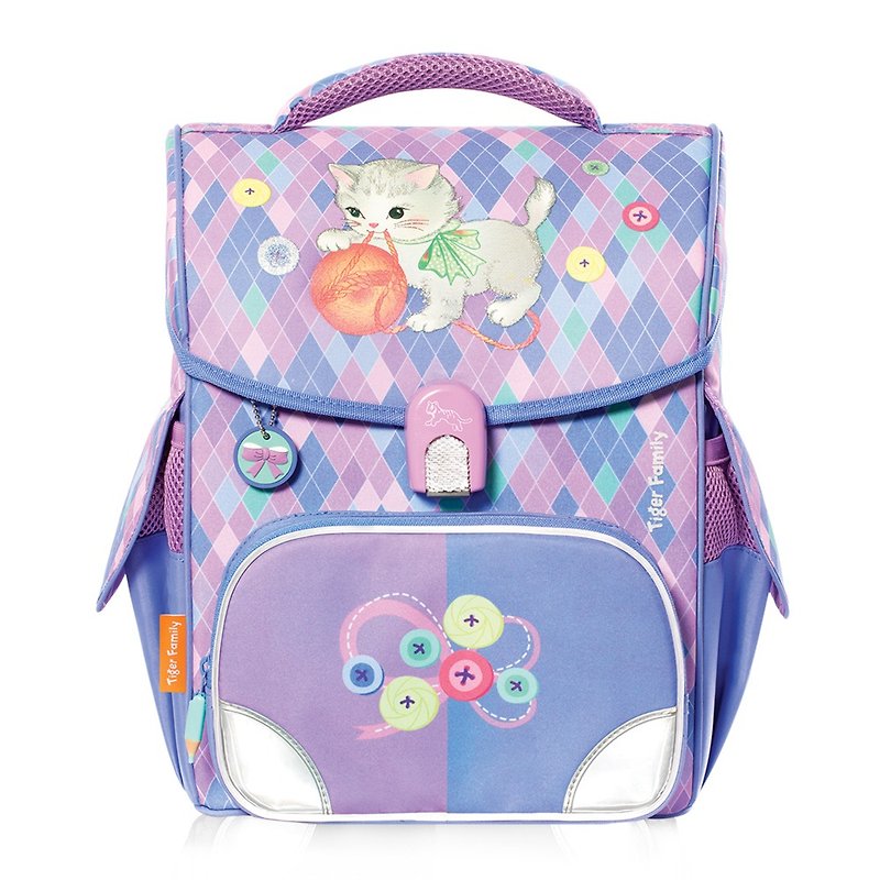 TigerFamily Little Scholar Super Lightweight Spine Bag + Stationery Bag + Pencil Case-Hairball Kitten - กระเป๋าเป้สะพายหลัง - วัสดุกันนำ้ สีม่วง