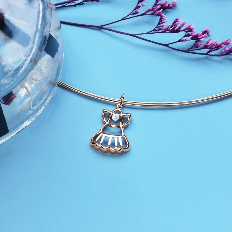 Sweetheart Pendant | Princess Dress Pendant with Wire Choker - สร้อยคอ - เครื่องประดับ สีทอง