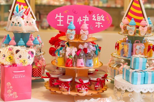 幸福朵朵 婚禮小物 花束禮物 現貨可超取 生日塔 小女生粉 小奶瓶-生日快樂款 CAKE-003