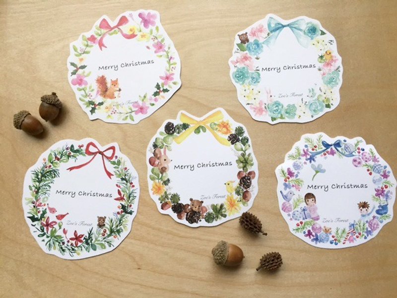 Zoe's forest Christmas wreath card 5 sets of PinkoiXmas Christmas gifts - การ์ด/โปสการ์ด - กระดาษ 