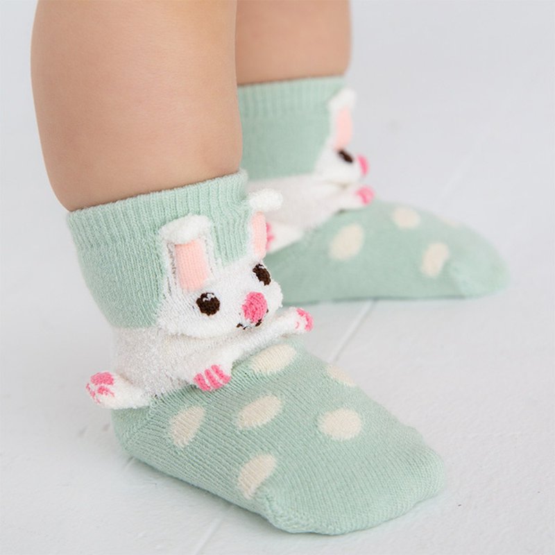 1212255 どうぶつの立体ソックス うさぎ Rabbit ポップアップソックス 日本製 ミントグリーン XS 9〜12cm S 13〜16cm - 嬰兒襪子 - 棉．麻 綠色