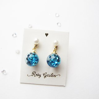 Rosy Garden sky blue glitter with water inside glass ball earrings