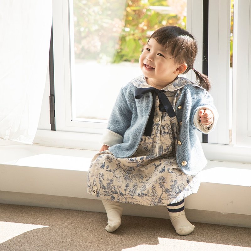 blue patterned ribbon point premium baby dress - 男/女童禮服 - 棉．麻 多色