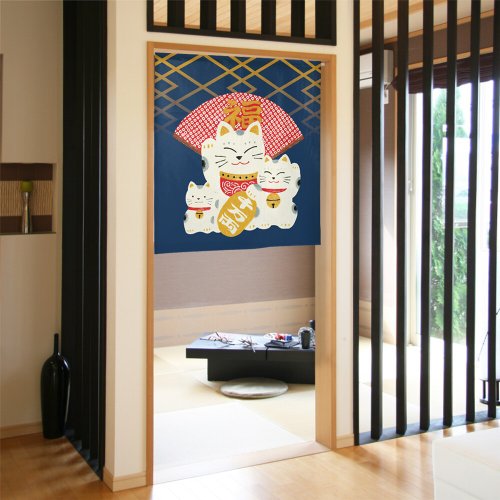 Moonstar House 星月屋 【預訂】日本製 深藍招財貓招福短門簾