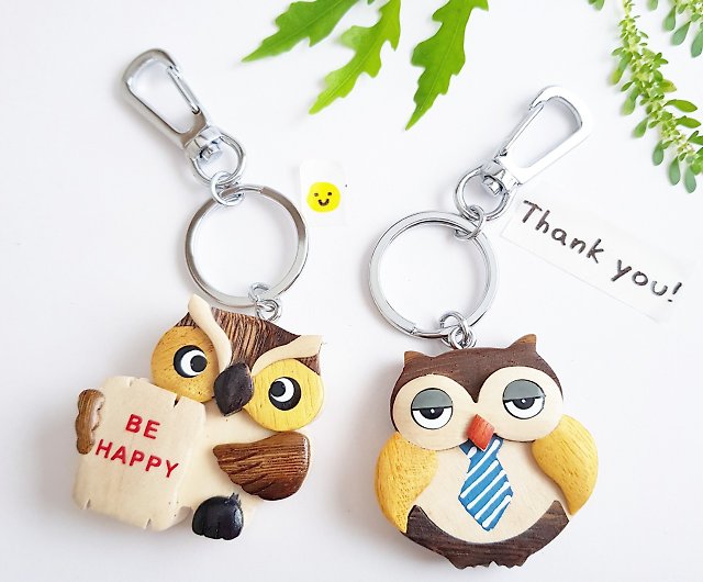 handmade owl keychain made of wood