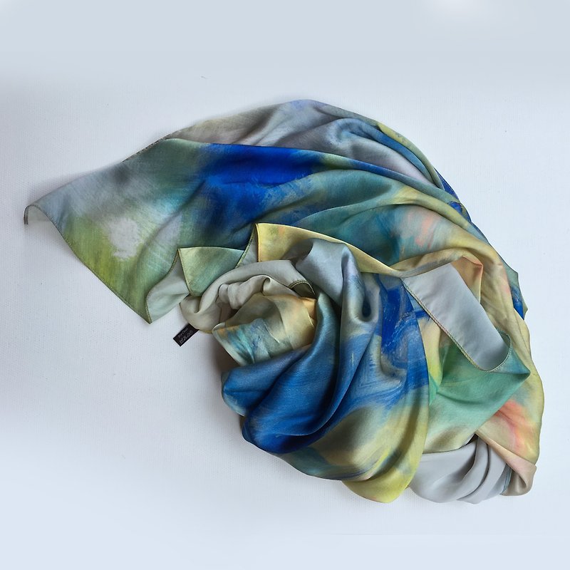 Mountain scarf blue and yellow - Scarves - Silk 