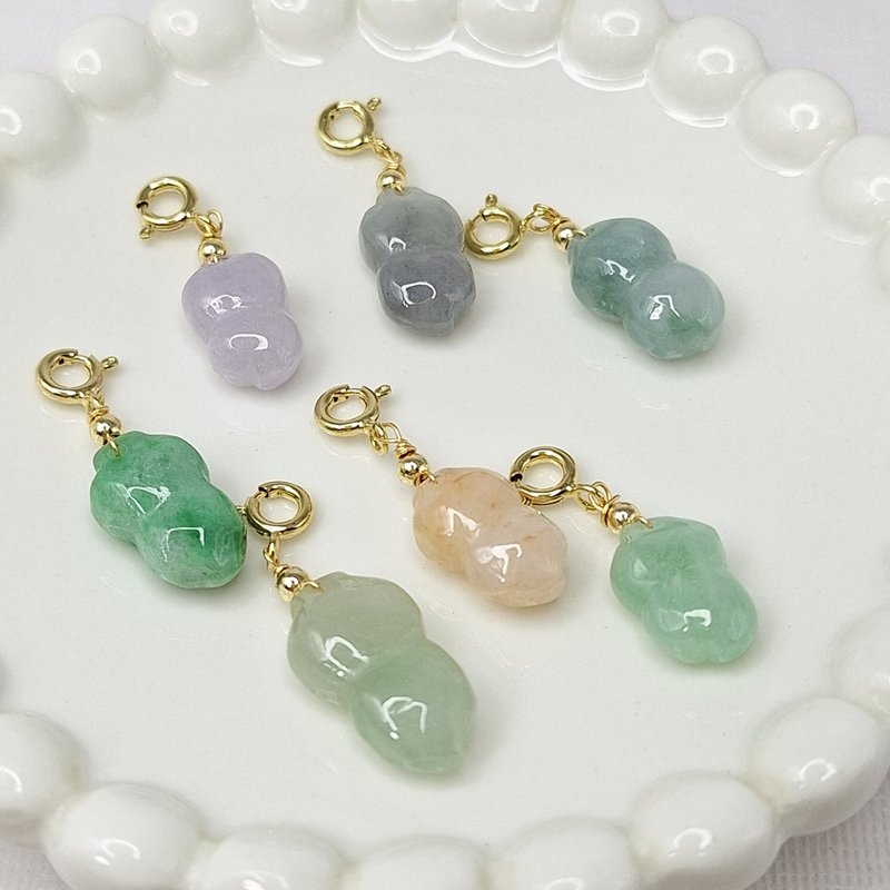 Warm green golden violet hand-carved good-for-nothing peanut pendant | natural Burmese jade A grade jade - Necklaces - Jade 