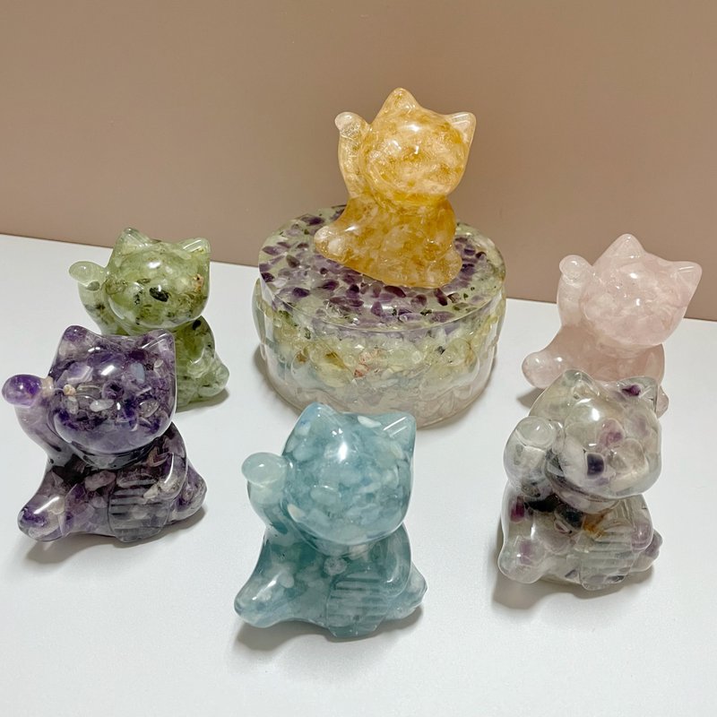 【手工製作】天然能量水晶古幣圓滾滾招財貓/水晶擺飾 - 擺飾/家飾品 - 寶石 