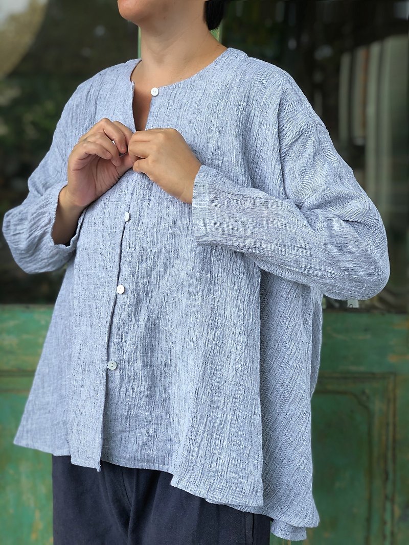 Yarn-dyed linen dovetail feather coat - เสื้อแจ็คเก็ต - ผ้าฝ้าย/ผ้าลินิน 