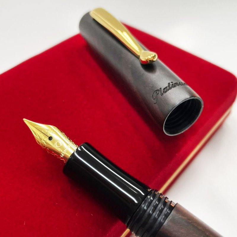 PLATINUM white gold MIT solid ebony Japanese fountain pen - ปากกา - ไม้ 