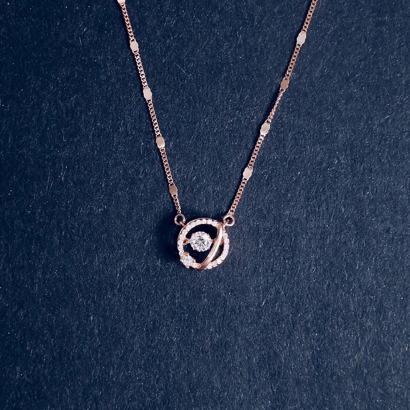 Glittering Planet Dancing Stone Necklace (Rose Gold) - สร้อยคอ - เงินแท้ 
