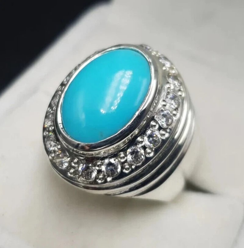 Natural Turquoise Ring Mens Nishapuri Feroza Ring For Men 925 Sterling Silver - 戒指 - 寶石 黃色