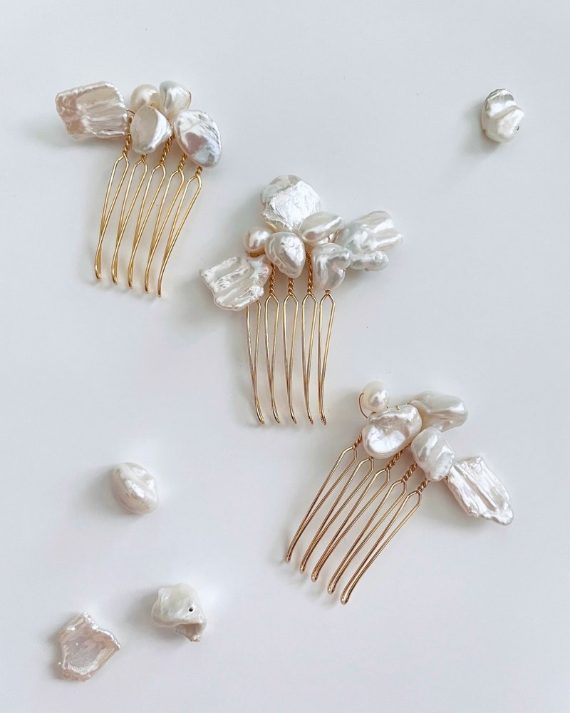 バロックミックスパール ヘアコーム - ヘアアクセサリー - 真珠 ホワイト