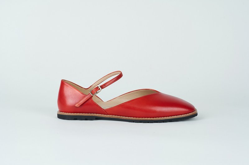 Lely Ankle Strap Ballet Flats - Paprika Red - รองเท้าบัลเลต์ - หนังแท้ สีแดง