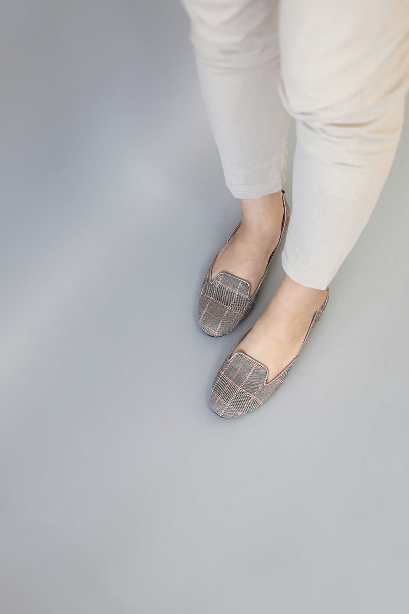 Ashtyn Flats (flat bottom) British style | WL - รองเท้าบัลเลต์ - ผ้าฝ้าย/ผ้าลินิน สีกากี