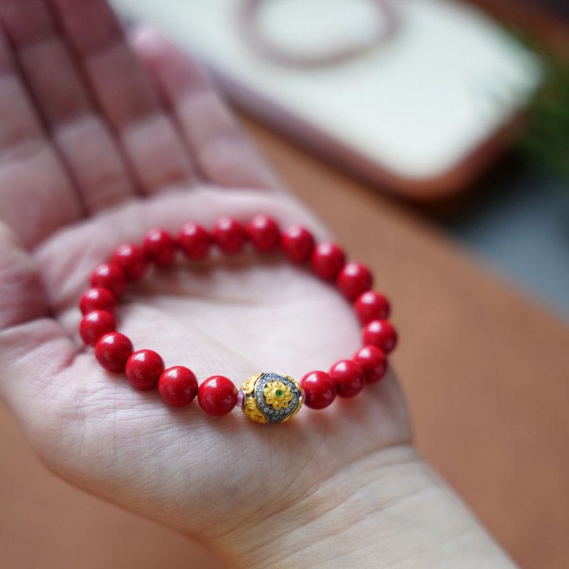 花開富貴 国風朱砂ブレスレット 山花爛漫の季節に デイリーな重ね付けコーディネート - ブレスレット - その他の素材 レッド