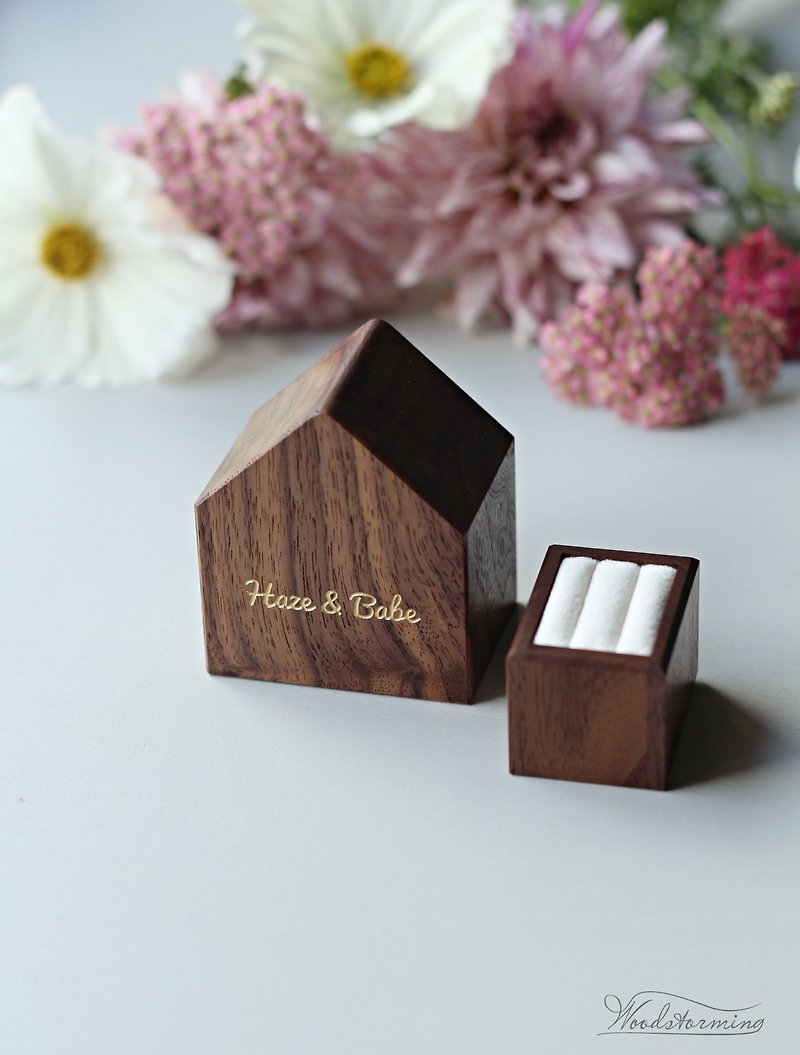 Double wedding ceremony ring box, wedding box, ring bearer box, wedding keepsake - ของวางตกแต่ง - ไม้ 