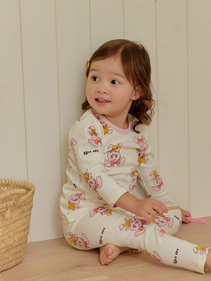 【New Arrival】Ribbon Cream White Bunny - Cloud-Soft Long Sleeve Korean Children's Wear - K65209 - เสื้อยืด - ผ้าฝ้าย/ผ้าลินิน สึชมพู