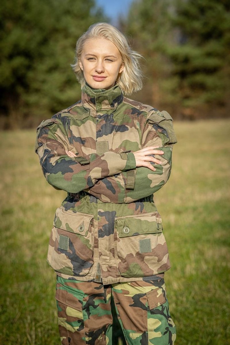 法國公發T4迷彩防風高領拉鍊夾克 軍用外套大衣H款 法國製 - 女大衣/外套 - 棉．麻 綠色