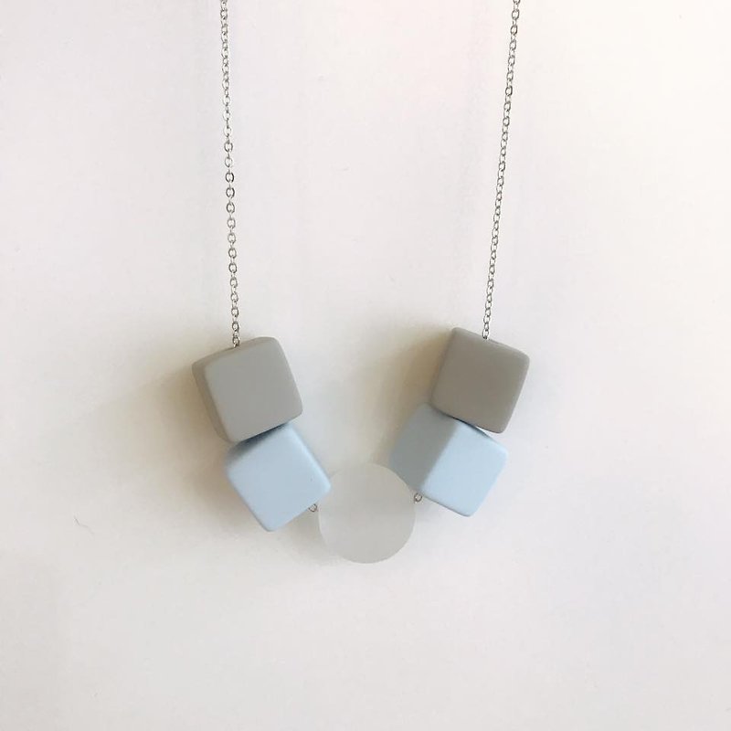 Grey Baby Blue  Wooden Ball Necklace Birthday Gift Bridesmaid Gift - Chokers - Acrylic Gray