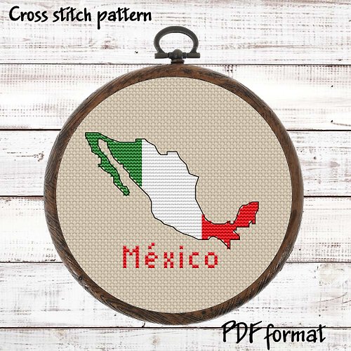 ModernXStitchArt Mexico Map Cross Stitch pattern modern, Mexican Flag Xstitch chart PDF