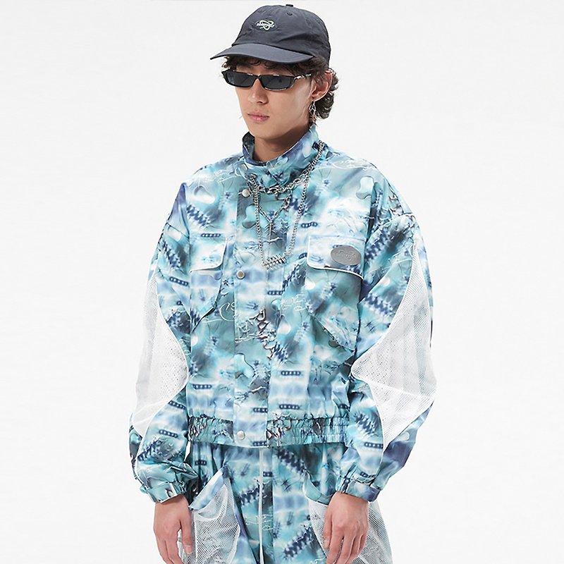 SIDEEFFECT cell digital print loose cropped jacket - Men's Coats & Jackets - Polyester Green