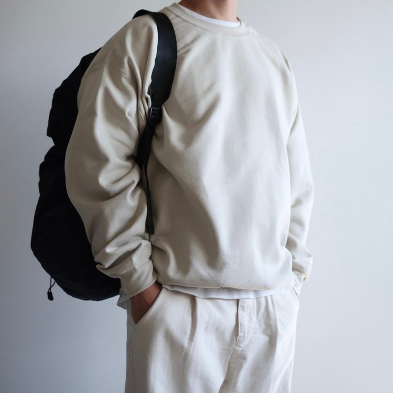 big silhouette  sweatshirt / écru / plain / hand embroidery / unisex - 帽T/大學T - 棉．麻 卡其色