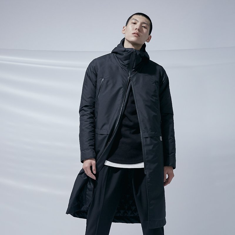 DYCTEAM-3M Waterproof Padded Coat Waterproof Hooded Long Jacket - เสื้อโค้ทผู้ชาย - เส้นใยสังเคราะห์ สีดำ