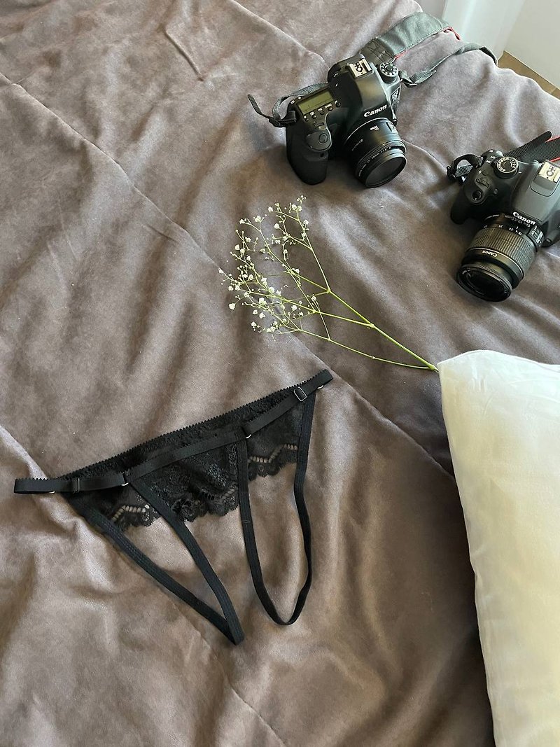 Crotchless panties -  Sexy lingerie - Sexy gift - ชุดชั้นในผู้หญิง - เส้นใยสังเคราะห์ สีดำ