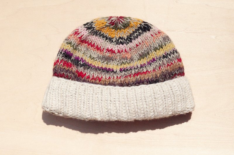 Christmas gifts Christmas children's hat / knitted pure wool warm hat / children's knitted hat / inner brim hat / knitted wool cap / children's clothing wool hat - Eastern European wind rainbow mixed color stripes - Bibs - Wool Multicolor